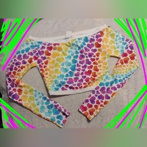 Colorful Heart Patterned Off-Shoulder Top M